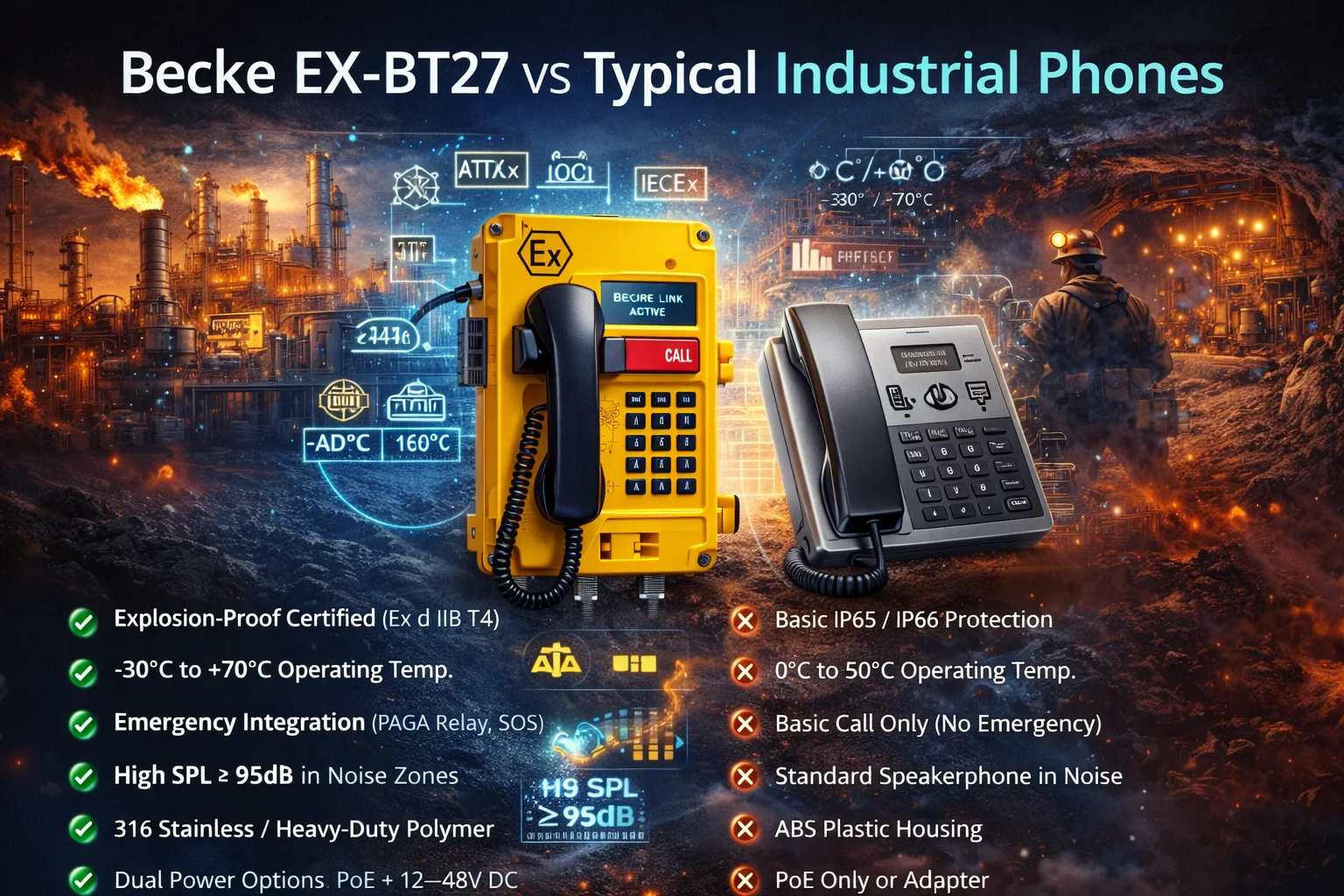 Becke EX-BT 27は他の産業用電話と比較してどうですか?