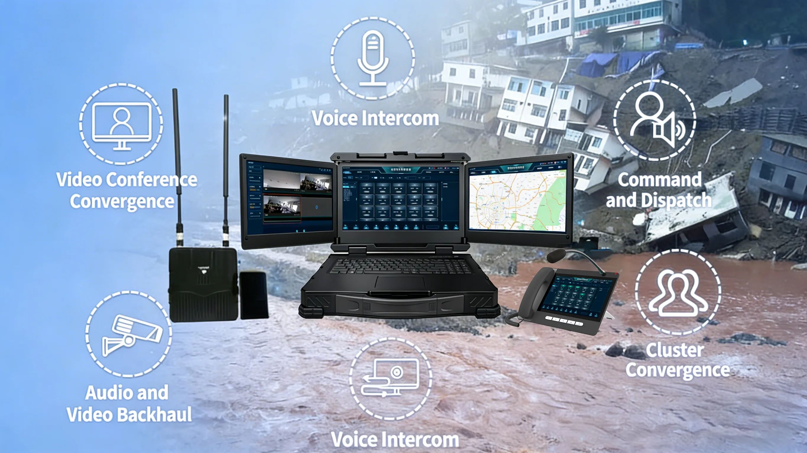 現場緊急指令箱：3 断シナリオに対応した信頼性の高い通信・指令ソリューション
